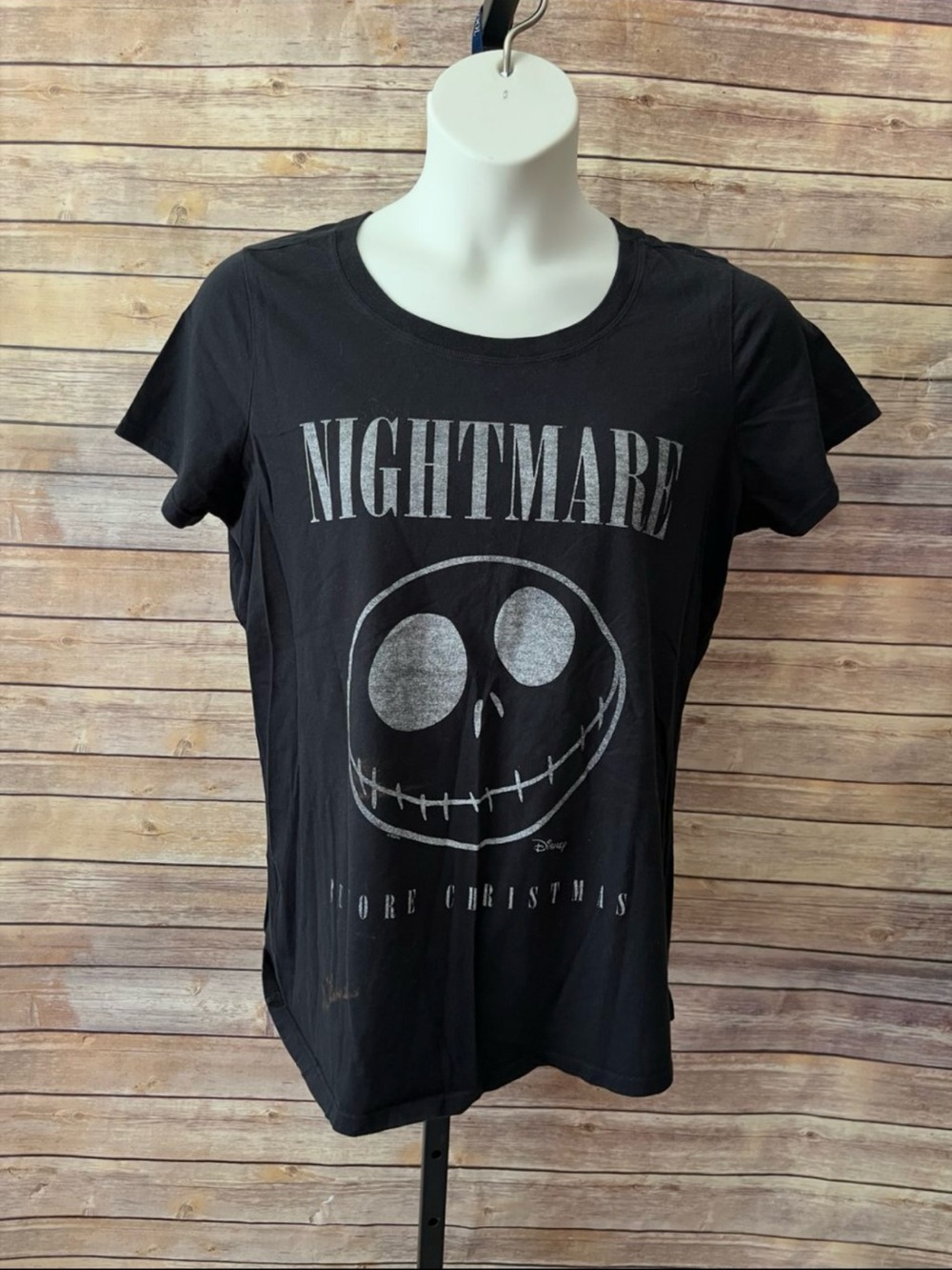 Disney Black 'Nightmare' Graphic Tee with Jack Skellington Face - Size 1